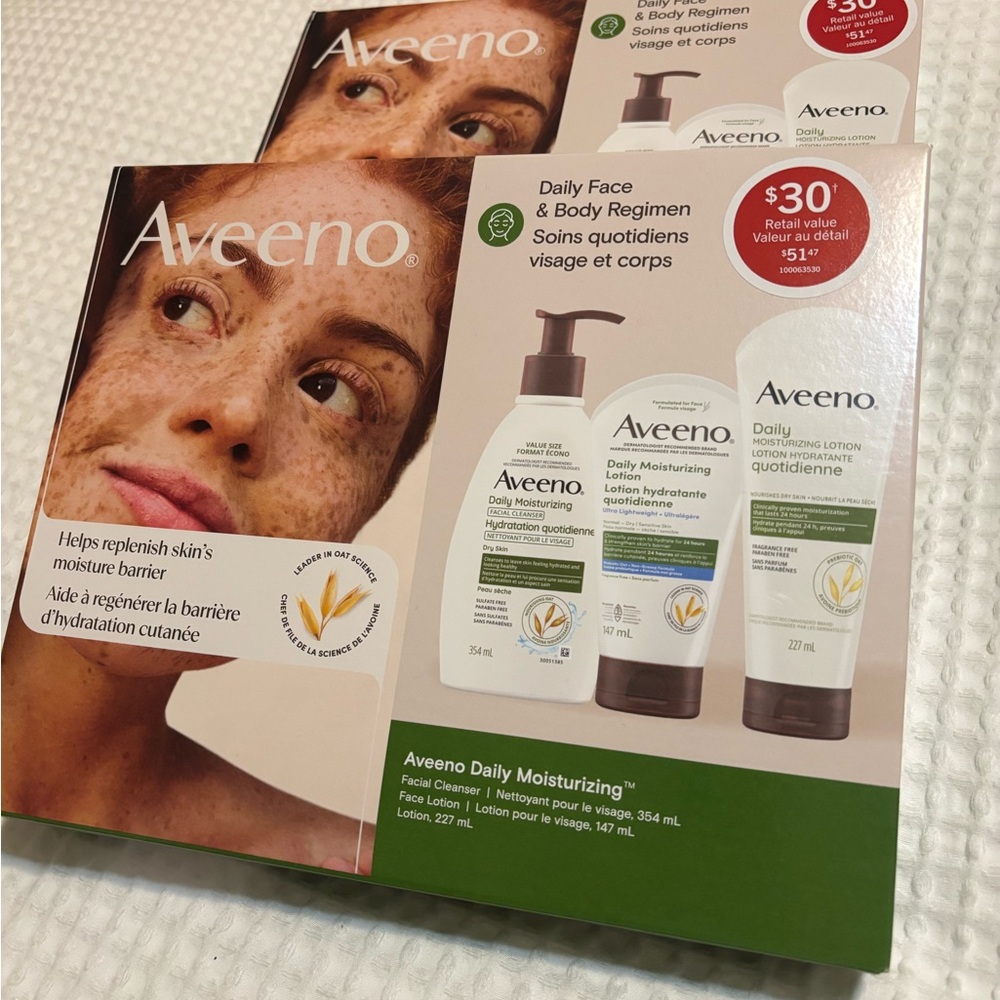 Aveeno lotion set x 2 facial cleanser body lotion